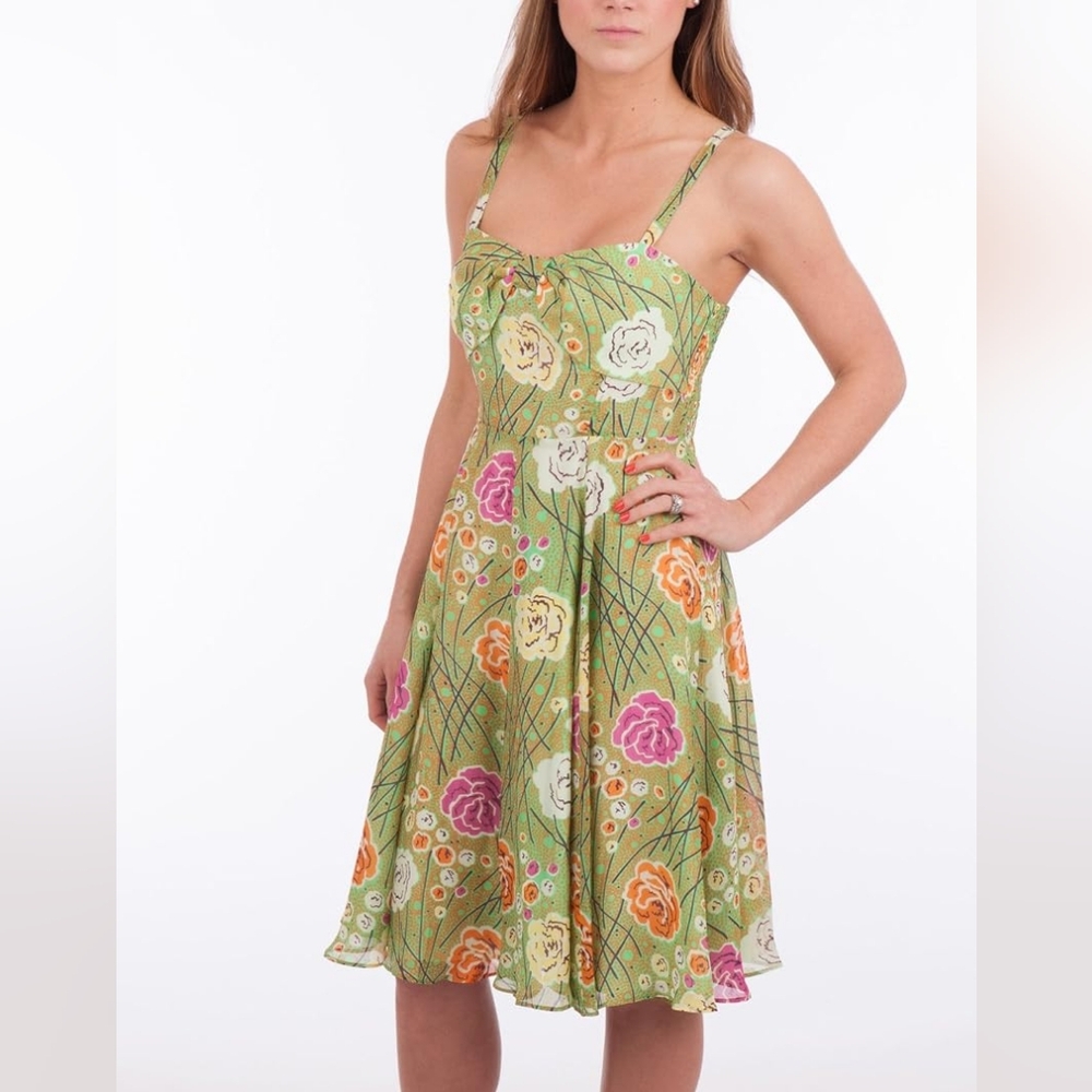Girls from Savoy Green Rose Bramble Silk Dress Size 12 Anthropologie